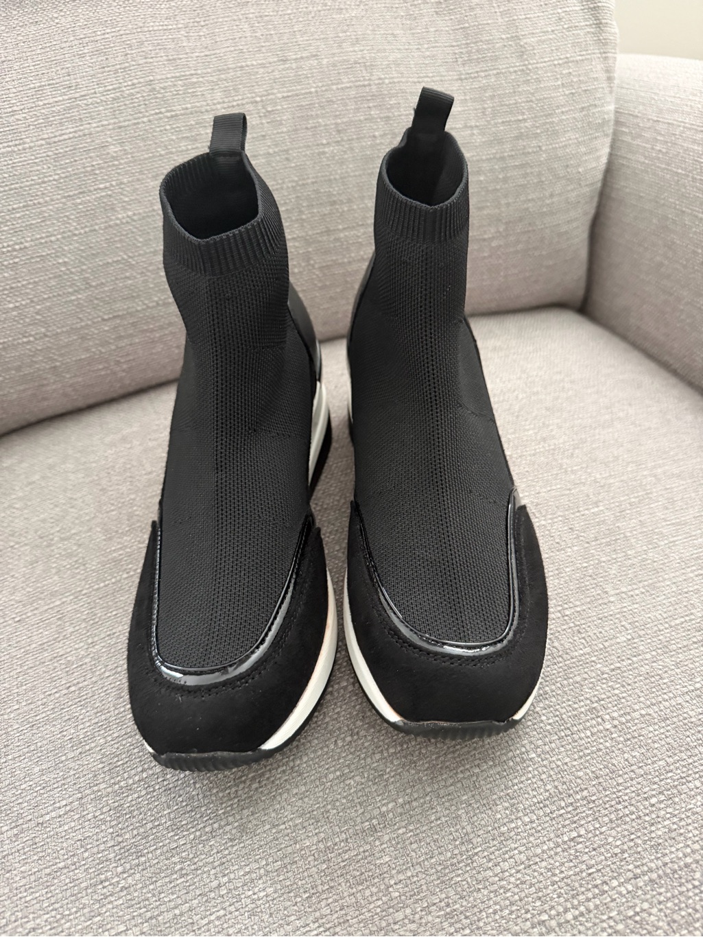 French Connection Black Sock Sneakers With White Sole